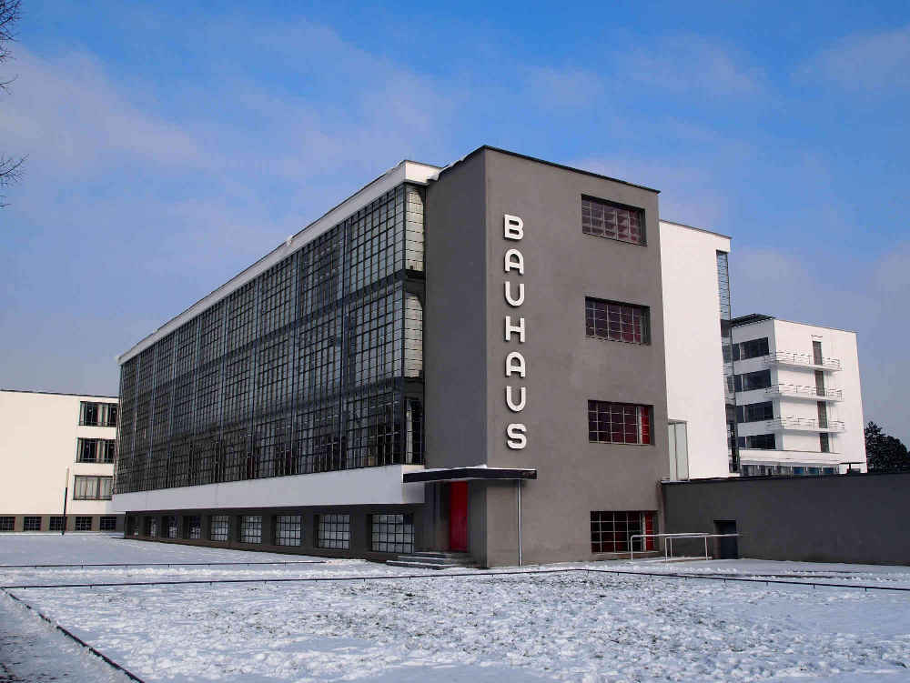 Bauhaus building in Dessau with snow in the winter The Bauhaus building in Dessau. Art and architecture were taught at this school.