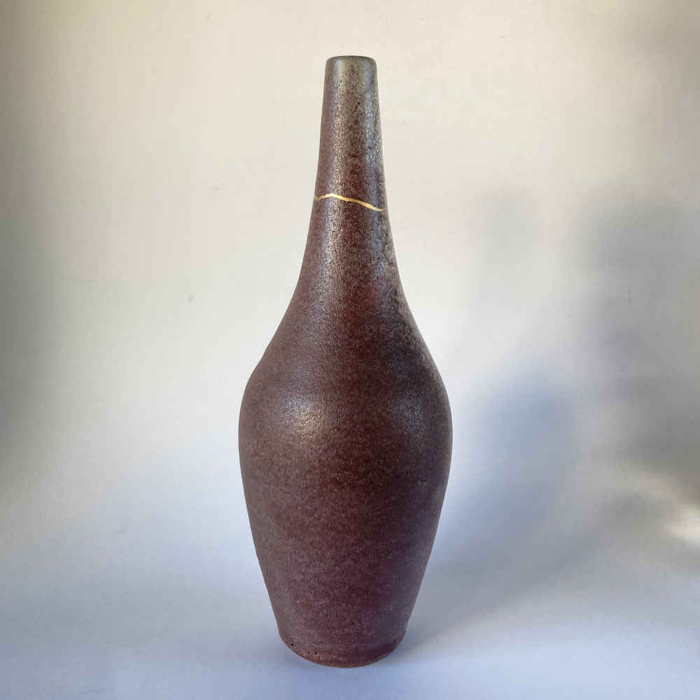 Albrecht HOHLT (* 1928, † 1960) – Purple Vase (brass enamel repair using the kintsugi technique) – Studio Pottery - Image 3