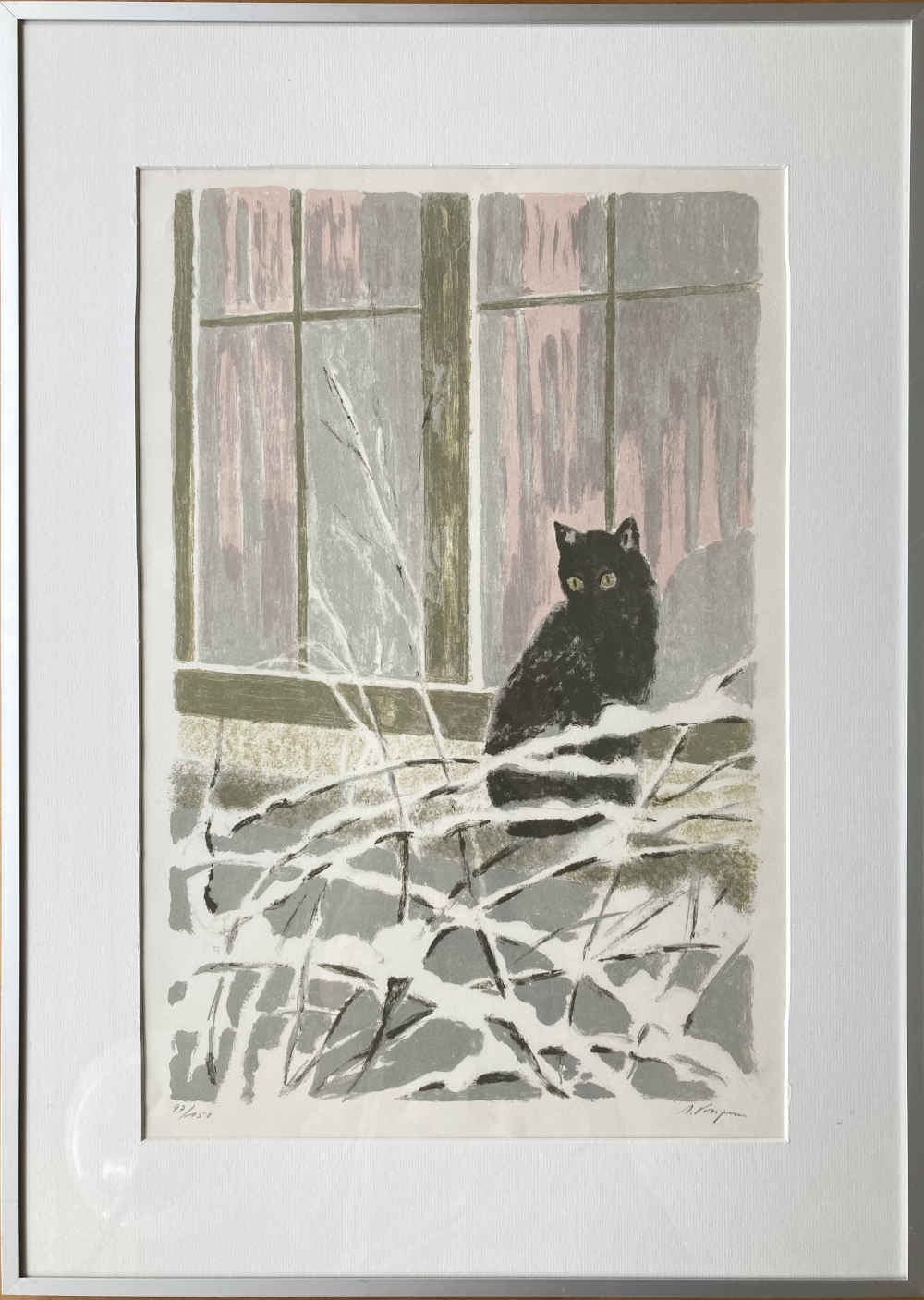 Anny VONZUN (* 1910, † 1990) - Chat sur le rebord d'une fenêtre - Lithographie couleur – Image 2