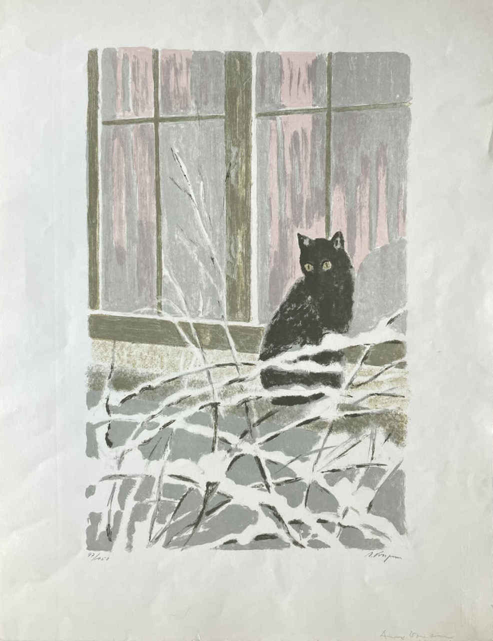 Anny VONZUN (* 1910, † 1990) - Gatto sul davanzale - Litografia a colori