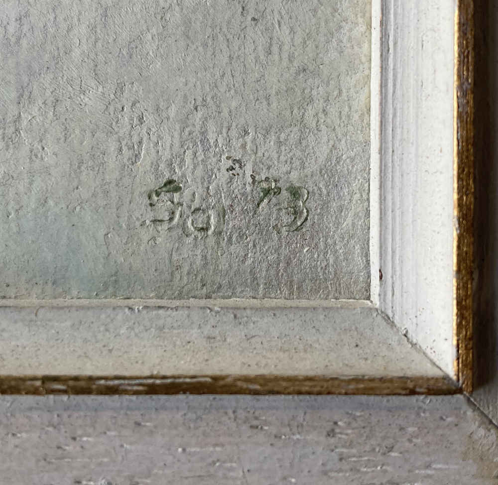 Cuadro de artista con firma desconocida - Apertura de la pesca de la trucha en el Rin por encima de Diessenhofen (pintura al óleo) - Imagen 3
