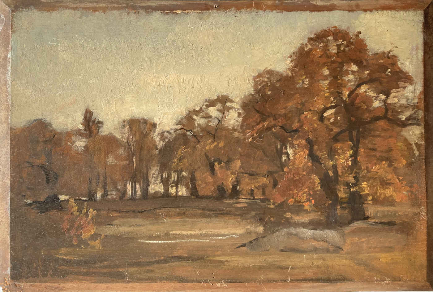 Barthélemy MENN (* 1815, † 1893) - Dipinto a olio su due lati - Studio di paesaggio autunnale / Studio di alberi e studio di ritratto