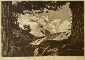 Fotografie Blick zu Bellavista (Berninagruppe) von Fotograf Albert Steiner als Kupfertiefdruck.