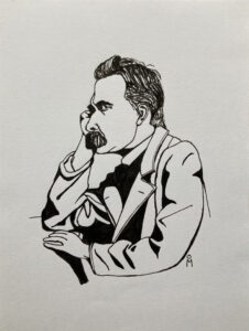 Dibujo de Friedrich Nietzsche a modo de retrato (Portrait), realizado por la artista Mila Vázquez Otero.