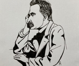 Ritratto di Friedrich Nietzsche (disegno a inchiostro) di Mila Vázquez Otero.