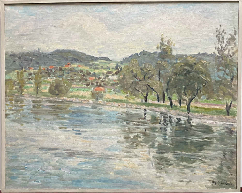 Elsa von TOBEL (* 1904, † 1992) – Paesaggio fluviale – Dipinto a olio - immagine 2