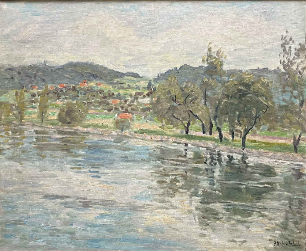 Elsa von TOBEL (* 1904, † 1992) – Paesaggio fluviale – Dipinto a olio