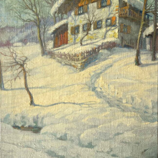 Emil BAUER (* 1891, † 1960) - Bauernhaus im Schnee - Öl auf Leinwand auf Pappe