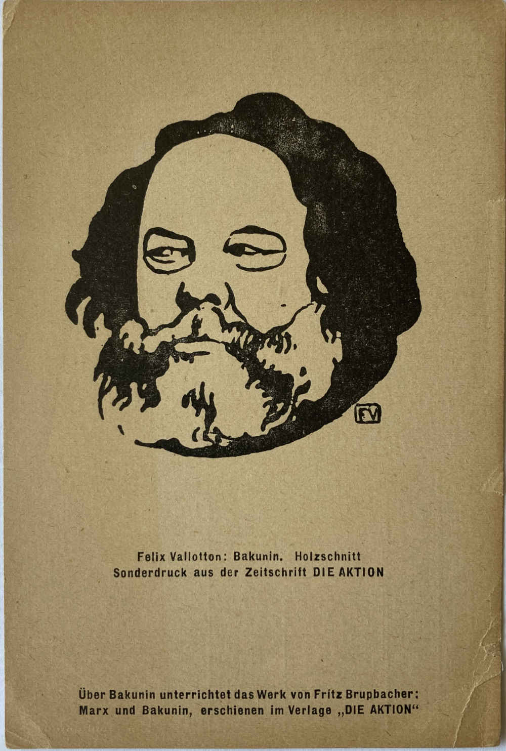 „Gravure sur bois de Félix Vallotton avec un portrait de Mikhaïl Alexandrovitch Bakounine