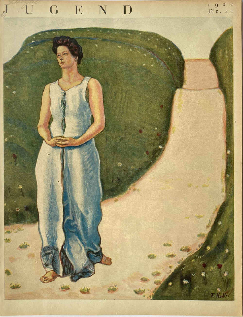 Ferdinand HODLER (* 1853, † 1918) - Portada de la revista JUGEND (1920 nº 20) con impresión de «El silencio de la tarde»
