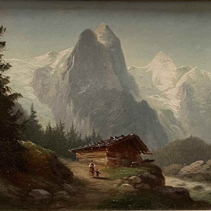 Ferdinand SOMMER (* 1822, † 1901) – Hütte vor Wellhorn und Wetterhorn – Vedutenmalerei
