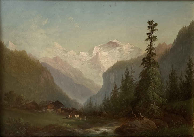 Ferdinand SOMMER (* 1822, † 1901) - Peinture de vedute de l'Eiger, Mönch et Jungfrau