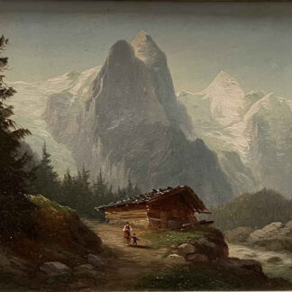 Ferdinand SOMMER (* 1822, † 1901) – Rifugio davanti al Wellhorn e al Wetterhorn – Pittura di veduta