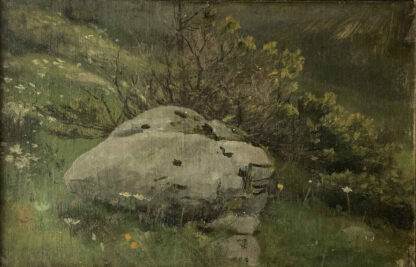 Hans BACHMANN (* 1852, † 1917) – Mountain Landscape with Bush and Stone – Oil on canvas
