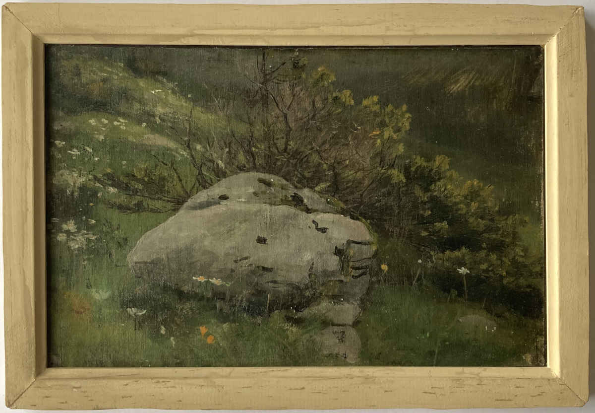 Hans BACHMANN (* 1852, † 1917) – Mountain Landscape with Bush and Stone – Oil on canvas - Image 2