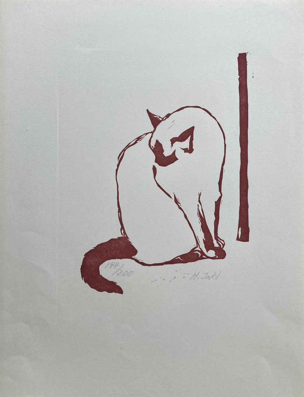 Linocut with cat by Hermann Jakl.