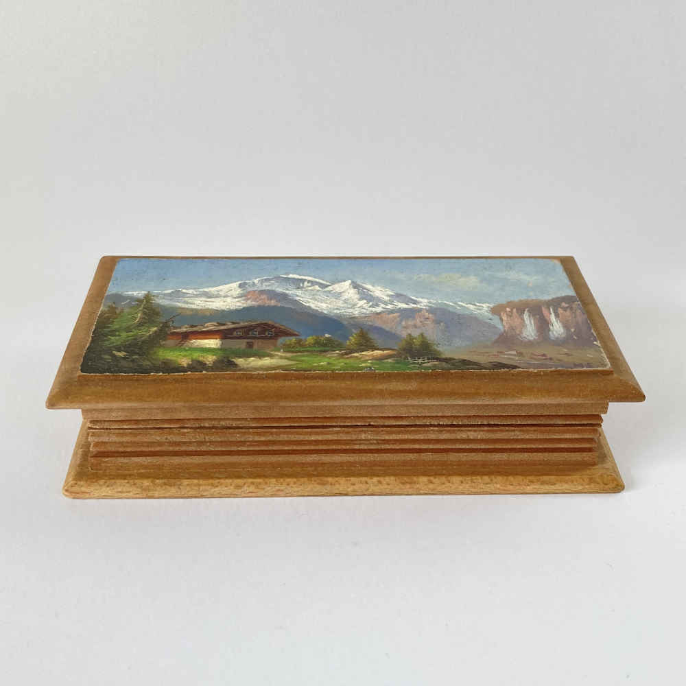 Holzschatulle mit Vedute für Briefmarken - Vedutenmalerei