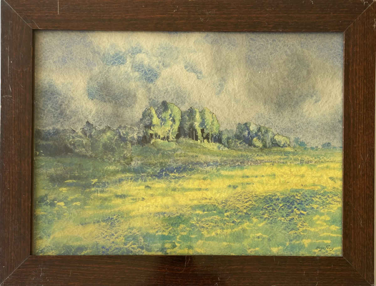 Hugo FREY (* 1878, † 1939) - Pradera frente al bosque - Cuadro en acuarela - Imagen 2