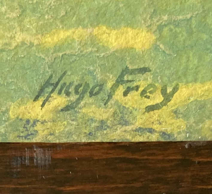 Hugo FREY (* 1878, † 1939) - Pradera frente al bosque - Cuadro en acuarela - Imagen 3