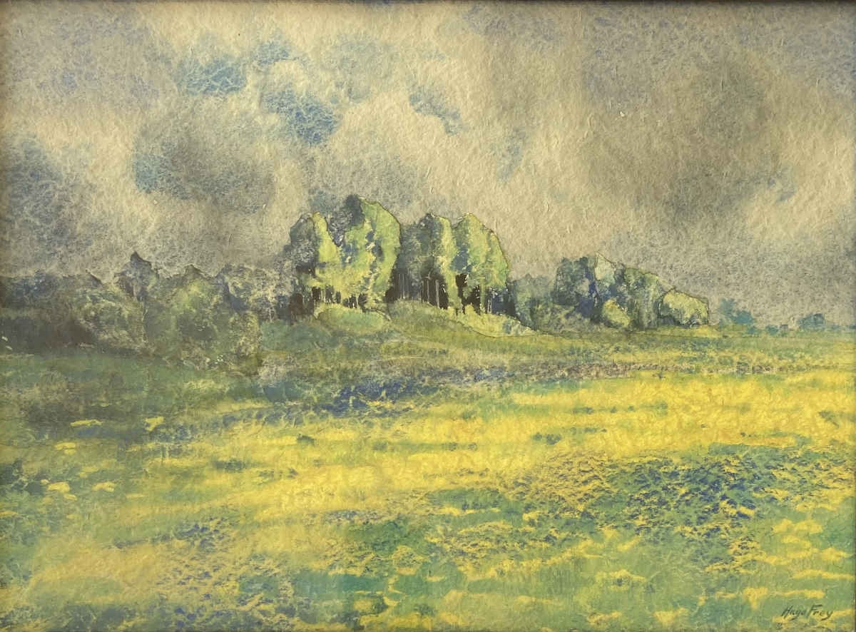 Hugo FREY (* 1878, † 1939) - Pradera frente al bosque - Cuadro en acuarela