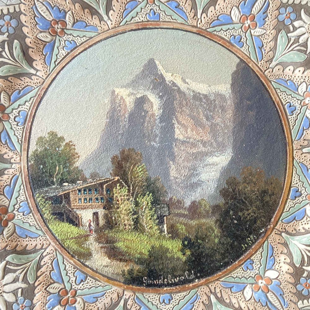 Johann WANZENRIED (* 1847, † 1895) – Piatto con Grindelwald (Jean Stauffer) – Maiolica di Thun (Thoune) - immagine 2