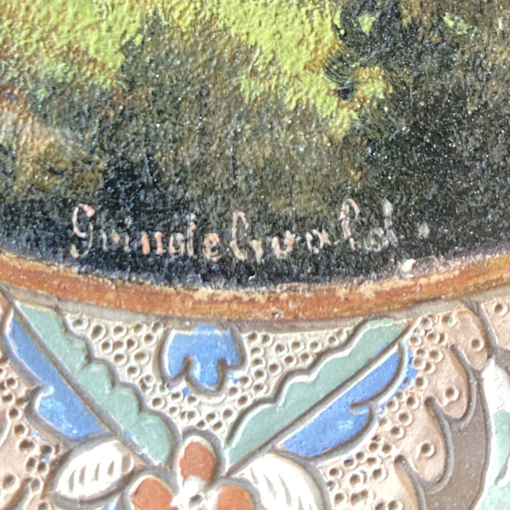 Johann WANZENRIED (* 1847, † 1895) – Piatto con Grindelwald (Jean Stauffer) – Maiolica di Thun (Thoune) - immagine 3