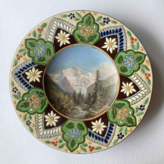 Johann WANZENRIED (* 1847, † 1895) - Wall Panel with Oil Painting - Jungfrau - Thun Majolica (Thoune)