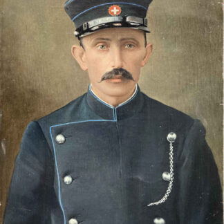 Josef REICHLIN (* 1845, † 1910) - Dipinto a olio di un ferroviere (controllore FFS -  bigliettaio - assistente clienti) uniforme FFS del 1902-1932