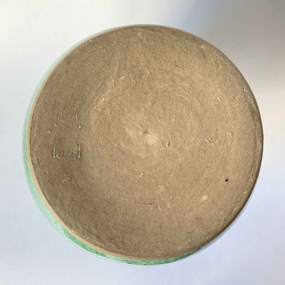 Karl JÜTTNER (* 1921, † 2006) - Vaso verde con scanalature non smaltate - Studio ceramica - immagine 5