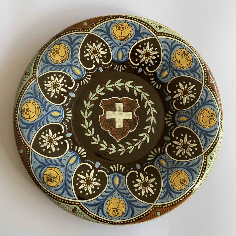 Karl LODER-EYER (* 1871, † 1915) - Grande assiette héraldique de Thoune avec armoiries suisses