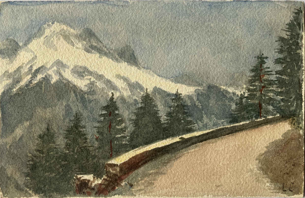 Louis CURTAT (* 1869, † 1944) - Route du Col des Montets et Aiguille Verte - Aquarelle