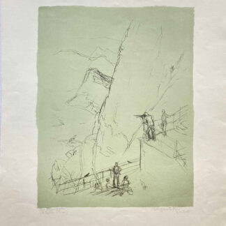 Marguerite FREY-SURBEK (* 1886, † 1981) - En el telescopio (Pilatus) - Litografía