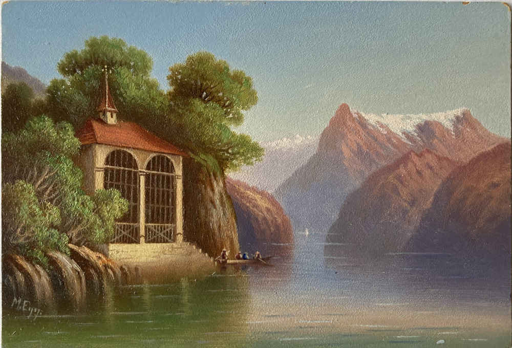 Marie EGG (* 1873, † 1959) - Chapelle de Tell - Uri Rotstock - Peinture de veduta - Peinture à l'huile