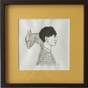 Disegno di Renée Sintenis e del suo giovane asino con cornice dell'artista Mila Vázquez Otero.