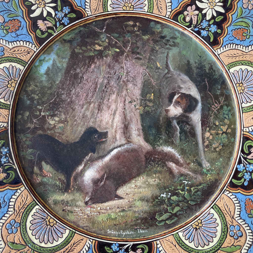 MUSÉE CÉRAMIQUE - Cani da caccia con volpe (Gottfried Stähly-Rychen) - Maiolica di Thun - immagine 2