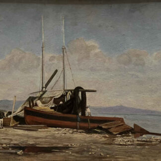 Nathanaël LEMAÎTRE (* 1831, † 1897) – Barcos a orillas del lago Lemán – Óleo