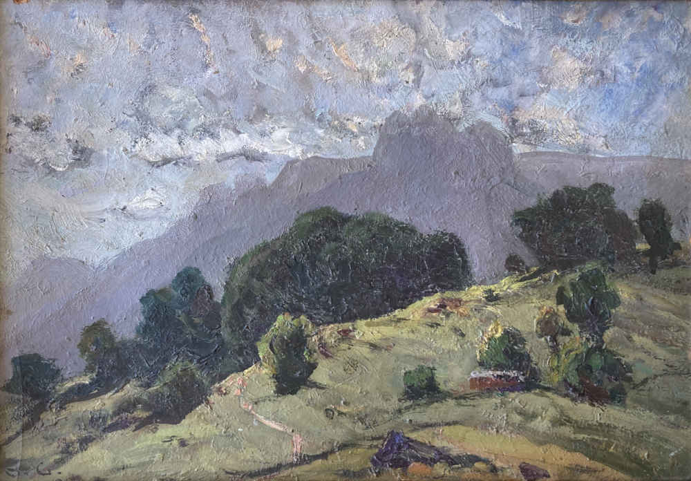 Óleo de paisaje prealpino del pintor suizo Otto Gampert