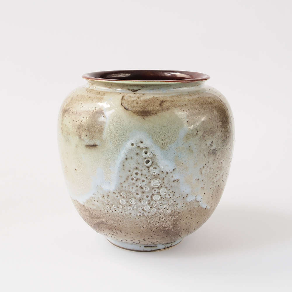 Studiokeramik-Vase von Otto Lindig (Bauhaus-Keramik) mit aufgekochter Glasur noch im Stil des Jugendstil mit einem Hauch von Japonismus, die man im Keramik Shop online kaufen kann.