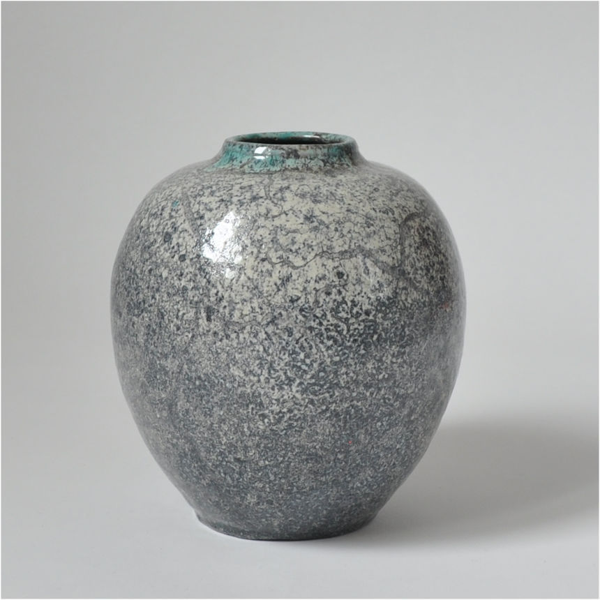 Otto MEIER (* 1903, † 1996) - Vase Grey, Yellow, Turquoise (7 Faulen) - Studio Pottery