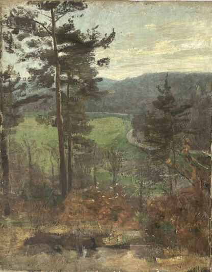 Otto REINIGER ( * 1863, † 1909) – Trees in front of a Hilly Landscape – Oil on canvas