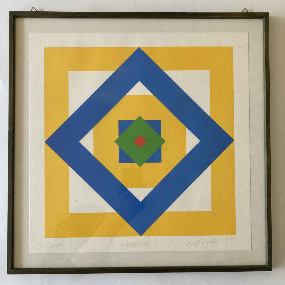 Sérigraphie avec 7 carrés de Rolf Luethi.