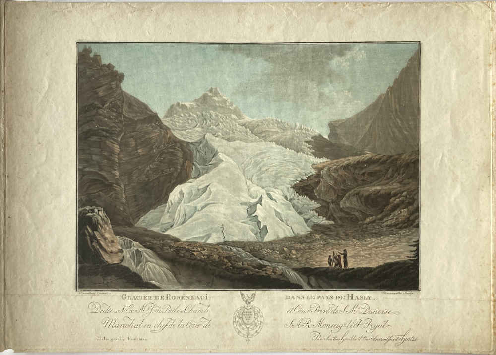 Friedrich ROSENBERG (* 1758, † 1833) – Incisione a colori – Glacier de Rosenlaui nel Pays de Hasly, tra il 1785 e il 1794
