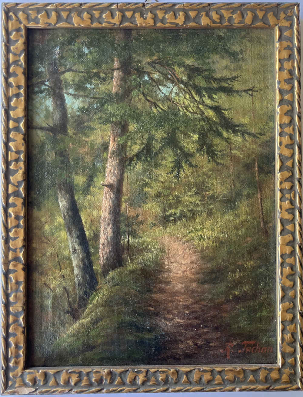 Rudolf TSCHAN (* 1848, † 1919) - Chemin - Huile sur toile sur carton – Image 2