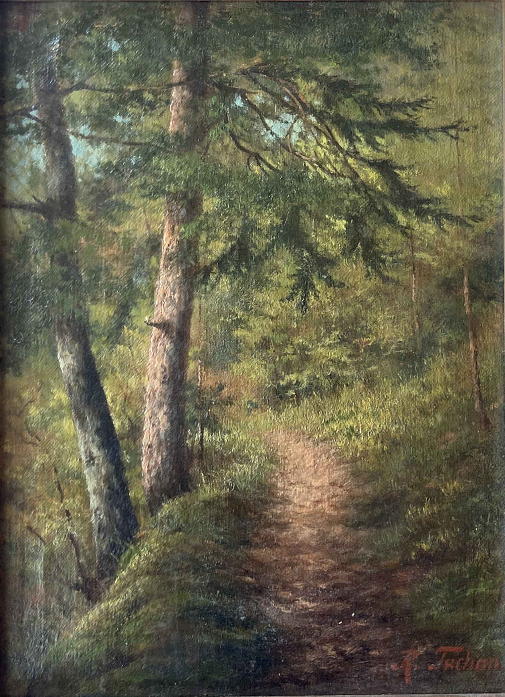 Rudolf TSCHAN (* 1848, † 1919) - Chemin - Huile sur toile sur carton