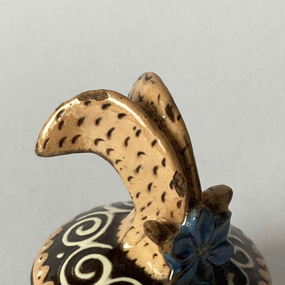 Thun Majolica – Owl Teapot / Coffee Pot with Blue Flower on Head Feather - Image 19
