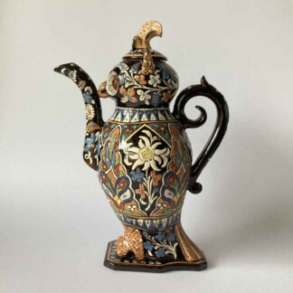 Thun Majolica – Owl Teapot / Coffee Pot with Blue Flower on Head Feather