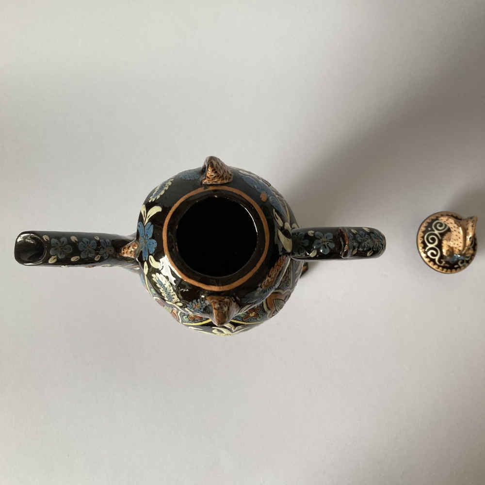 Thun Majolica – Owl Teapot / Coffee Pot with Blue Flower on Head Feather - Image 9