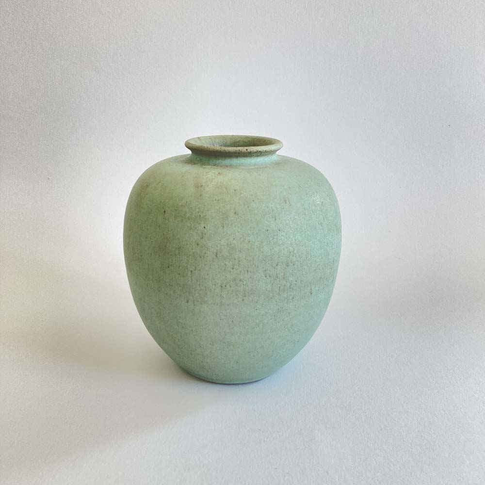 Walter GEBAUER (* 1907, † 1989) - Vaso con smalto verde opaco - studio ceramica
