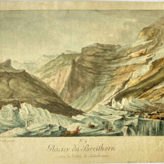 Caspar WOLF (* 1735, † 1783) – Gravure coloriée à la main – N° 9 Glacier du Breithorn, tirée de l'ouvrage de Jacob Samuel Wyttenbach : « Merkwürdige Prospekte aus den Schweizer-Gebürgen und derselben Beschreibung », 1776/1777