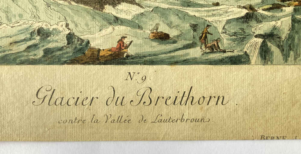 Caspar WOLF (* 1735, † 1783) – Gravure coloriée à la main – N° 9 Glacier du Breithorn, tirée de l'ouvrage de Jacob Samuel Wyttenbach : « Merkwürdige Prospekte aus den Schweizer-Gebürgen und derselben Beschreibung », 1776/1777 – Image 2